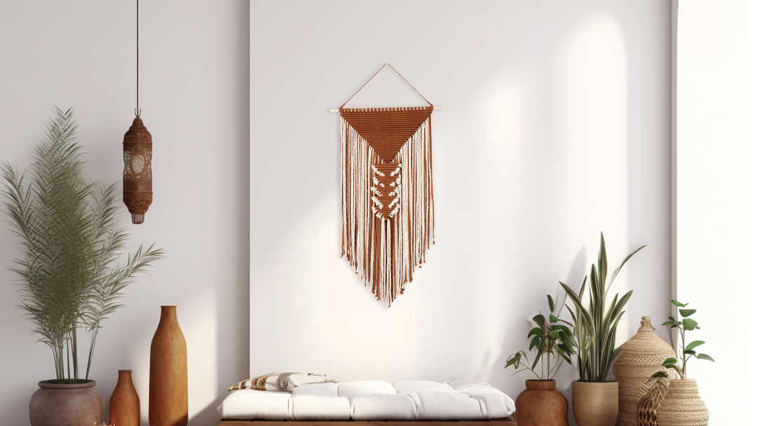 Modern contemporary fiber art wall sculpture 'pyramid' by Yashi Designs, embodying unique wall decor.