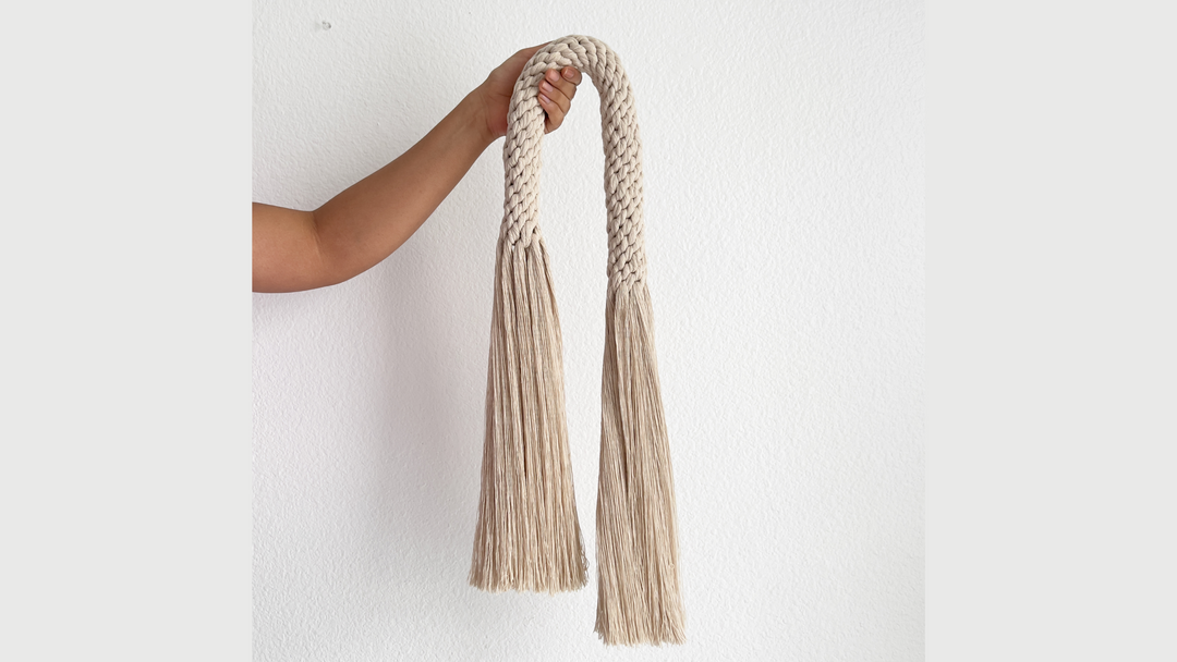 Arch tassel-Aarya, Minimalistic knotted wall hanging sculpture 'Waves' by Yashi Designs, a contemporary art piece, 