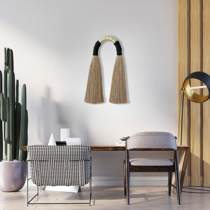 Timeless beauty - Jute arch with gold Unique jute arch, rope arch with luxurious black and gold accents, handcrafted for distinctive decor - Yashi Designs