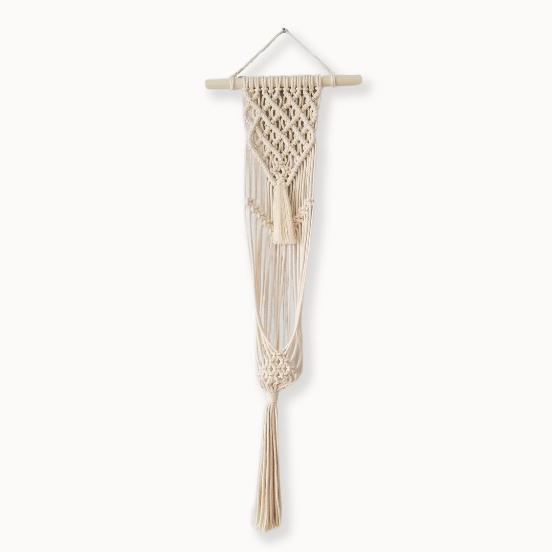 Lavanya macrame Plant Hanger with different colour variations Artisanal macrame plant hanger with lush greenery, showcasing the warmth of natural decor - Yashi Designs