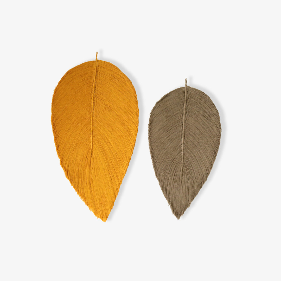 Set of fiber art Mixed Leaf in Mustard & Sand