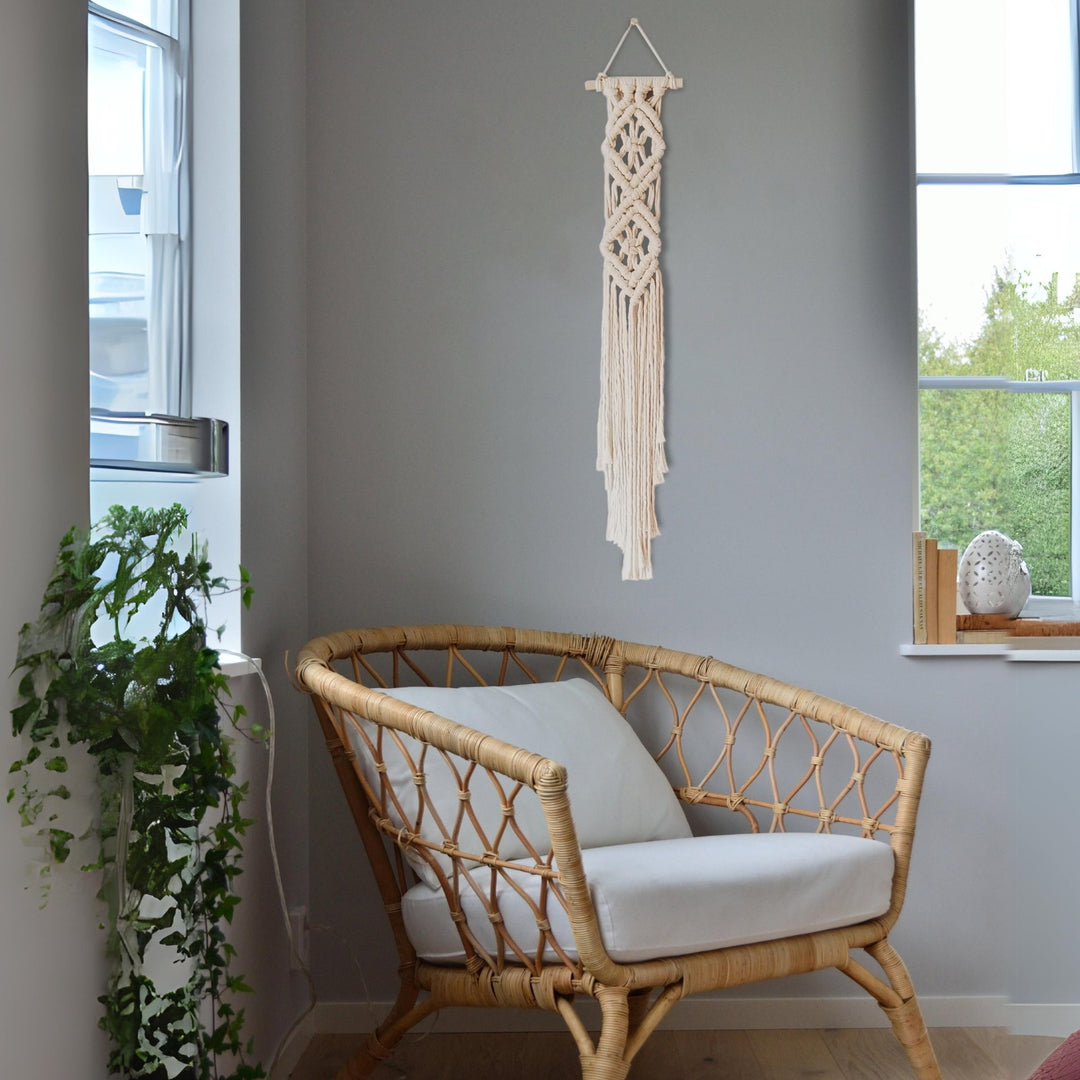 Tassel Wall Hanging-Diamond Tassel Intricate macrame wall hanging with unique pattern, handcrafted to add a rustic art touch to any decor