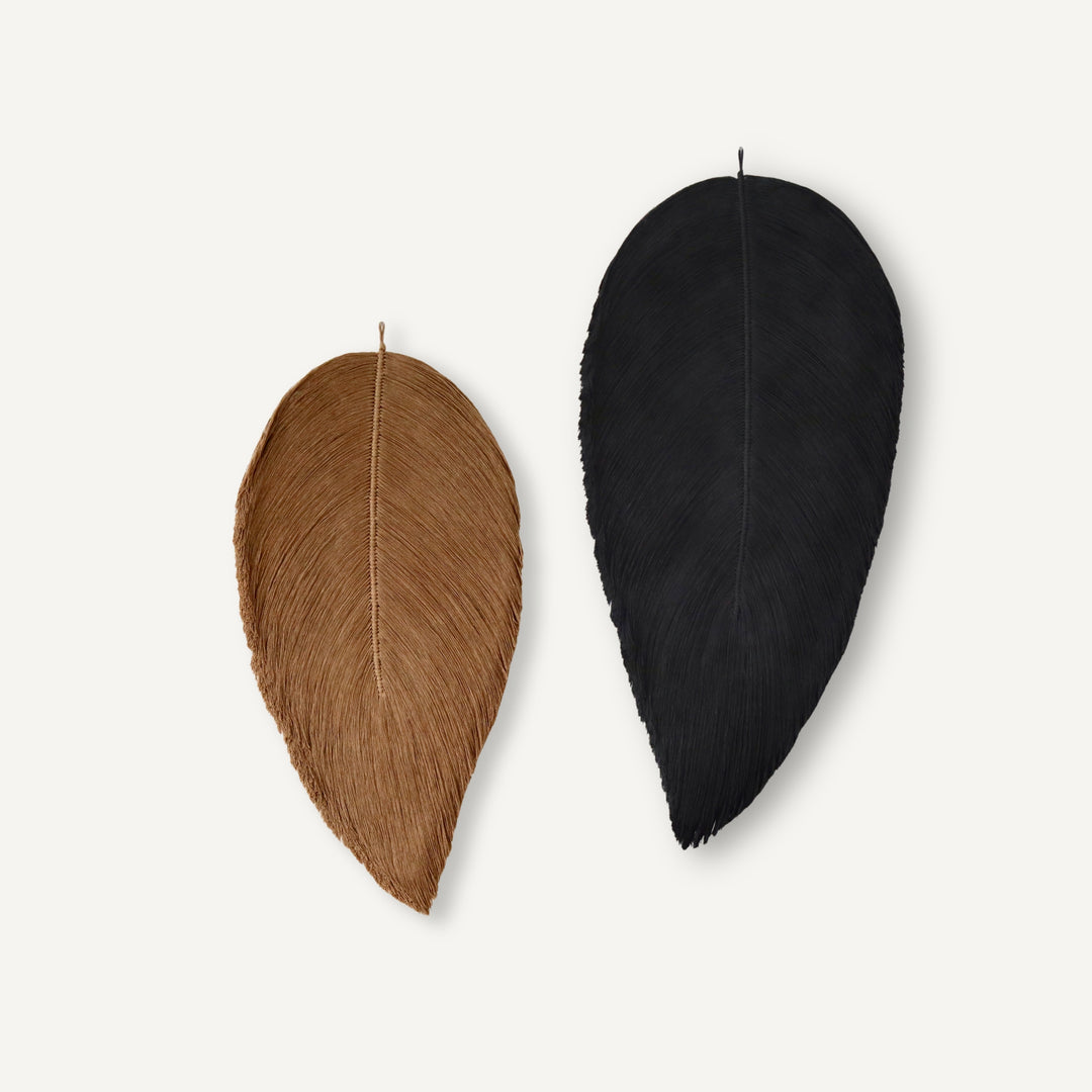 Extra Large Macrame Leaf Wall Hanging in Toast & Charcoal