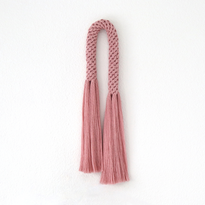 Knotted Macrame Wall Hanging, Handwoven wall hanging in dusty pink, showcasing an elegant knotted macrame style - Yashi Designs