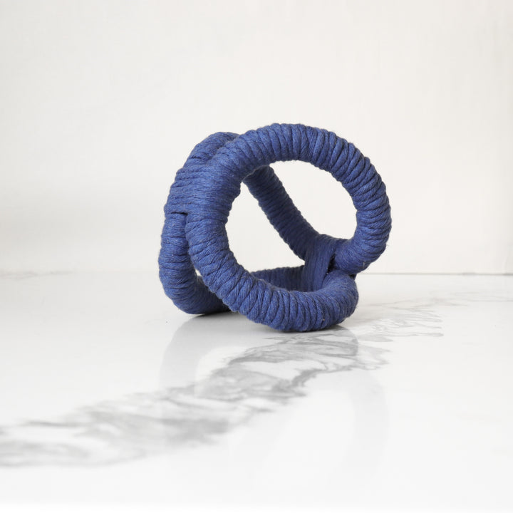 Infinity Rope sculpture in blue color, for table and shelf decor. Perfect for beach and coastal living rooms.