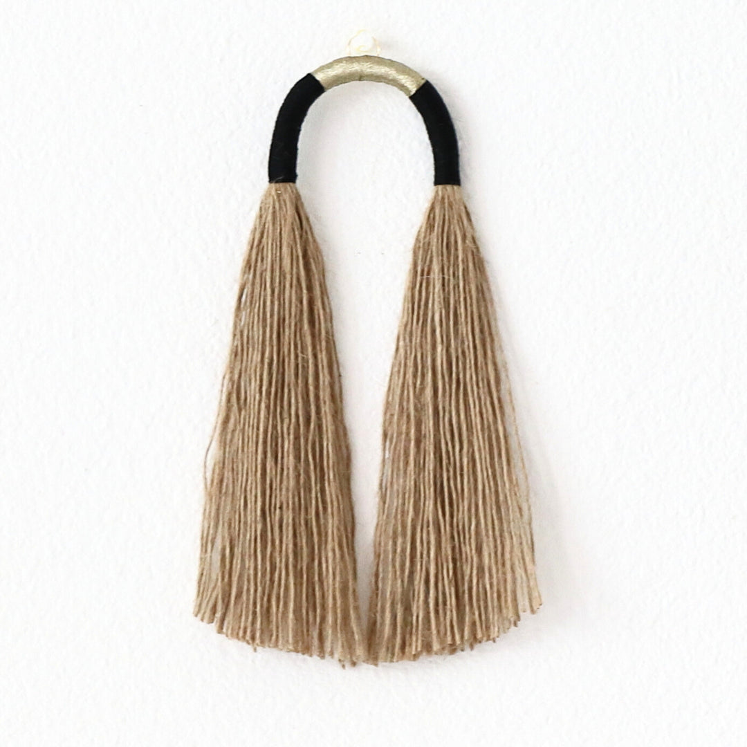 Small-sized jute arch with luxurious black and gold accents, handcrafted for distinctive decor, Jute Arch Decor, Black and Gold Home Accent, Handcrafted Fiber Art, Unique Wall Sculpture, Textured Art Piece, Elegant Home Accessory - Yashi Designs