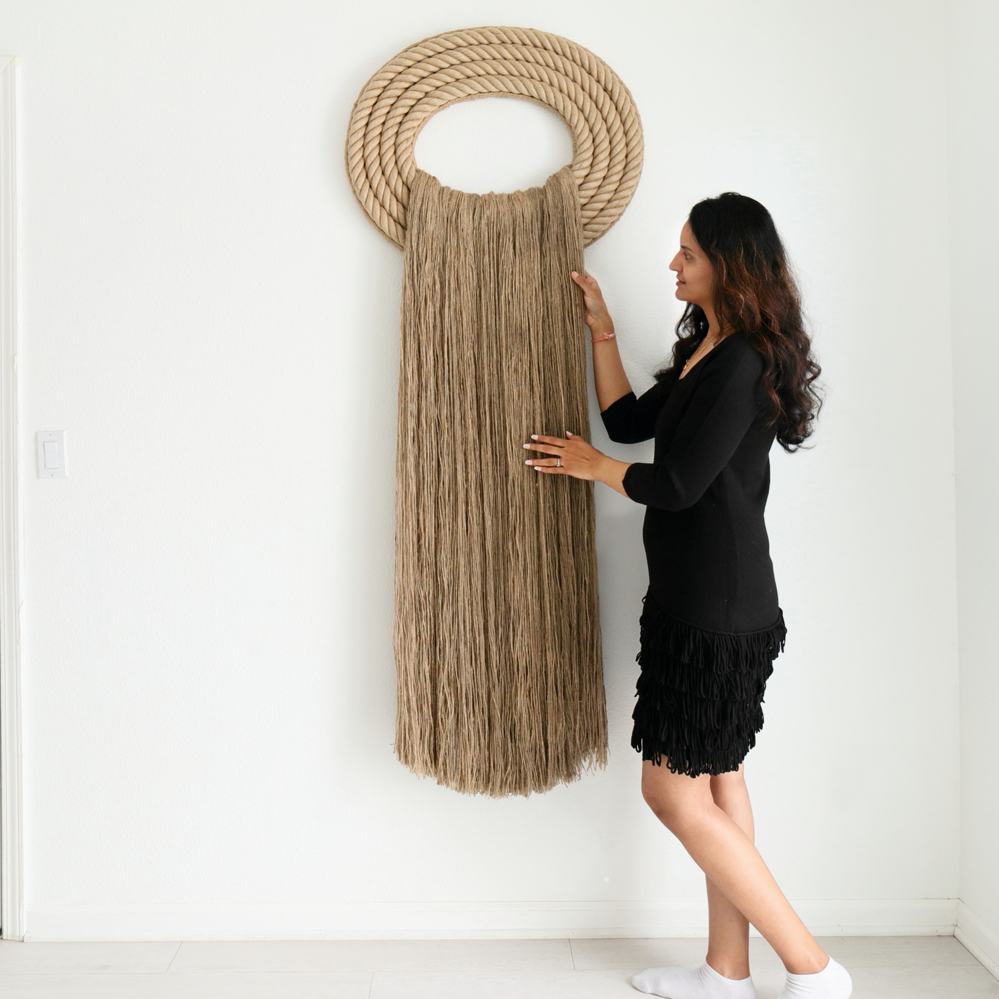 Large Modern Black Macrame Wall Hanging by Love & Fiber