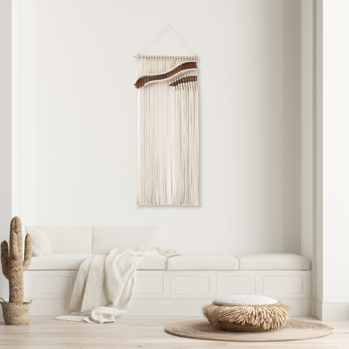 Dimension Wall Hanging-Desert-scape, Modern fiber art pieces 'Abstract Landscape' and 'Abstract River', showcasing creative interpretations in wall decor - Yashi Designs