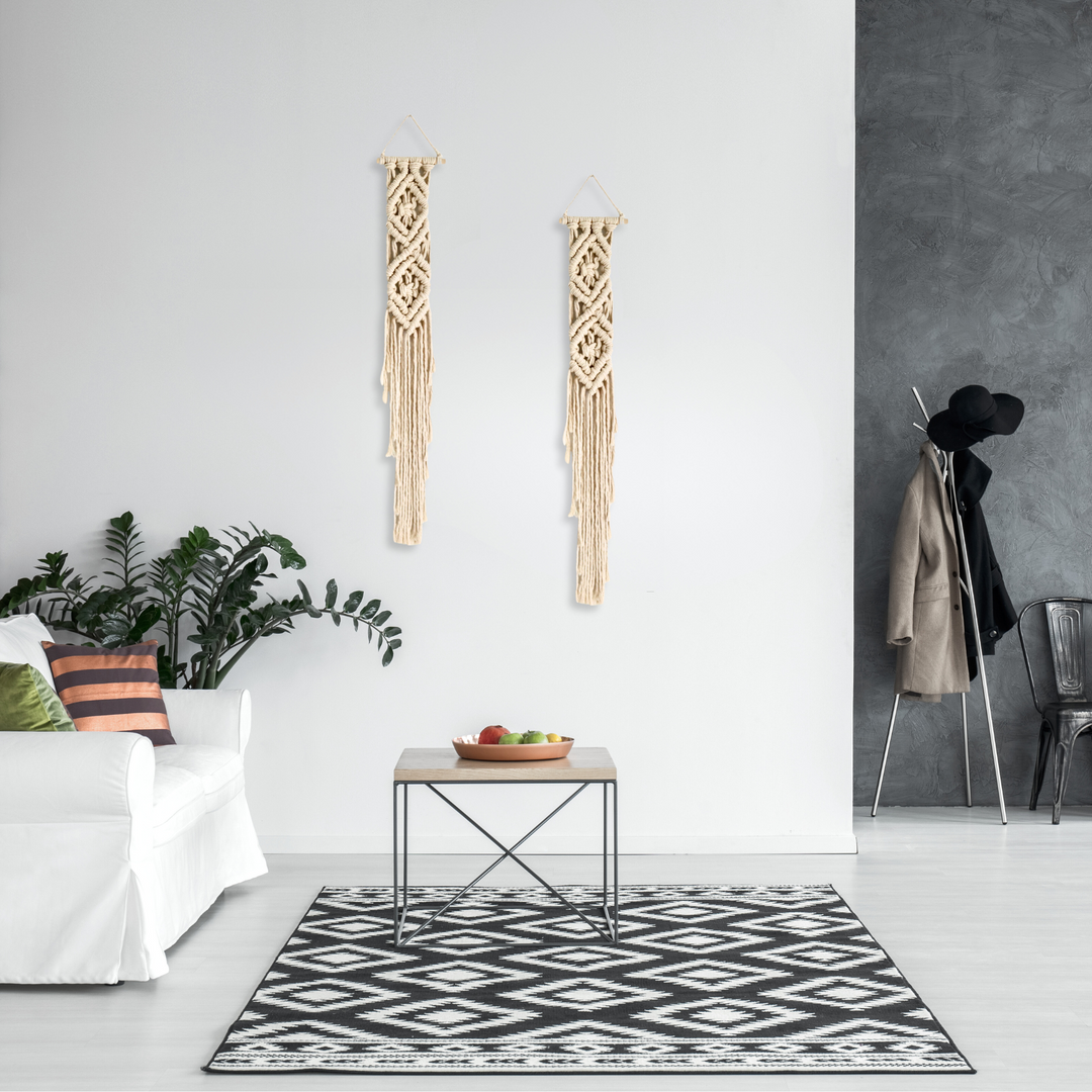 Tassel Wall Hanging-Diamond Tassel Intricate macrame wall hanging with unique pattern, handcrafted to add a rustic art touch to any decor