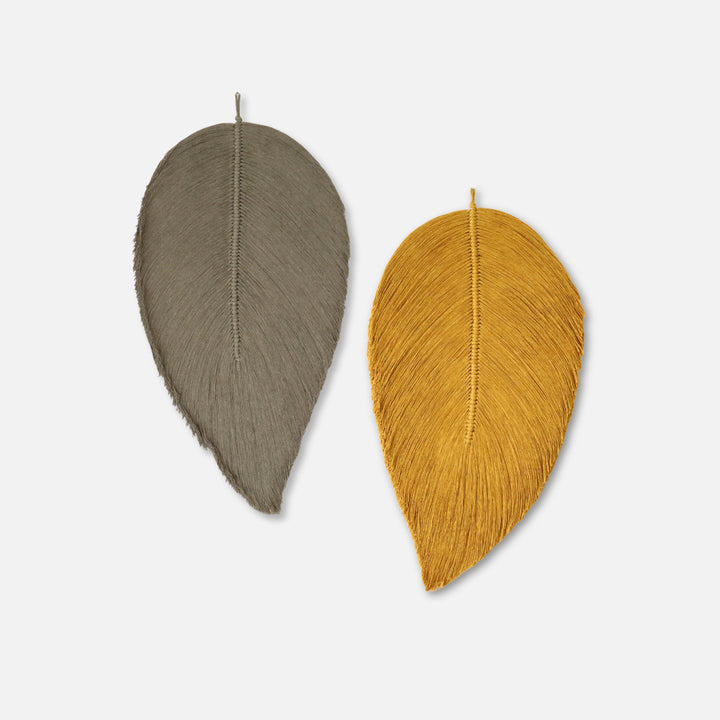 Set of Macrame Leaf Wall Hanging in Basil & Mustard