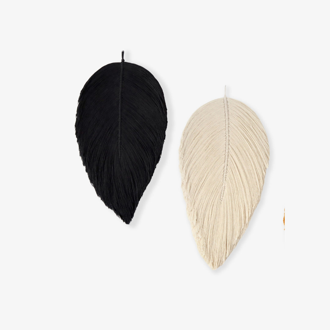 Large macrame Leaf Wall Hanging | Set of Leaf in Natural & Charcoal