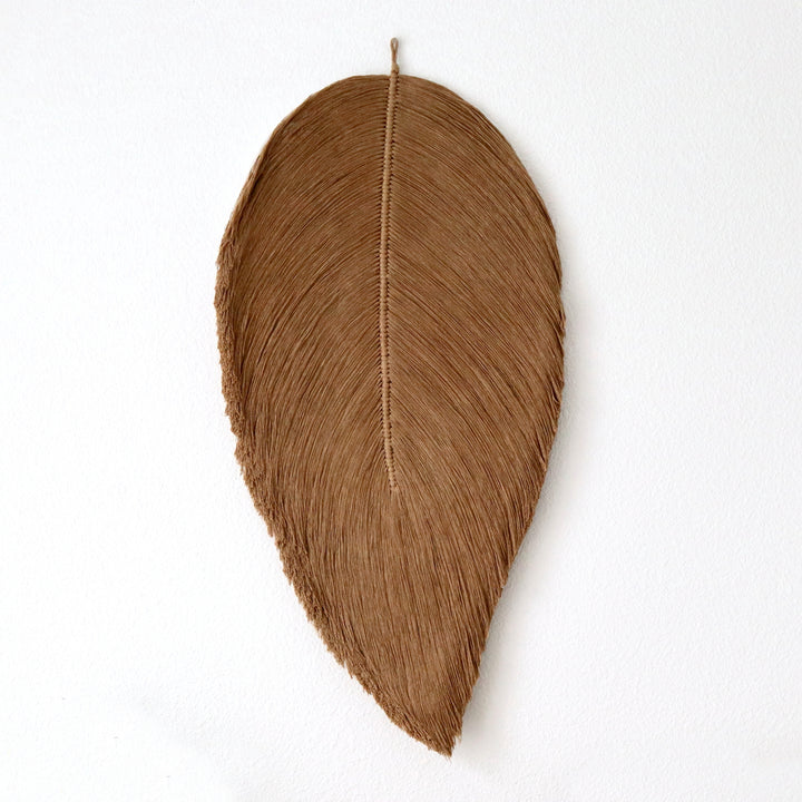 Extra Large Macrame Leaf Wall Hanging in Toast & Charcoal