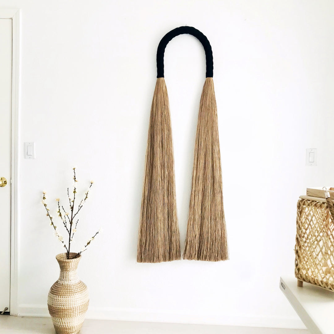 Rope arch wall hanging – tall handcrafted fiber sculpture in neutral tones