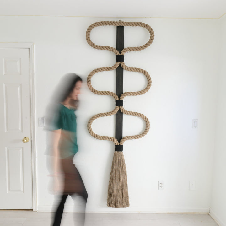 Geometric fiber rope art sculpture in neutral tones, creating a minimalist aesthetic - Yashi Designs