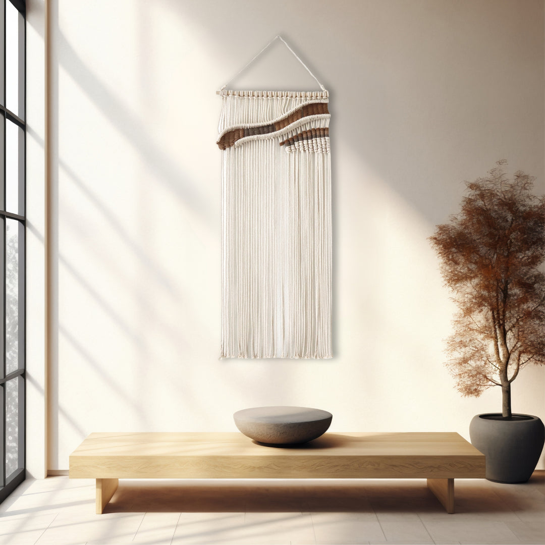 Dimension Wall Hanging-Desert-scape, Modern fiber art pieces 'Abstract Landscape' and 'Abstract River', showcasing creative interpretations in wall decor - Yashi Designs