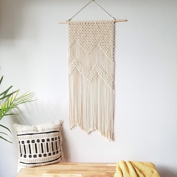 Large handmade macrame mountain fiber wall décor for bedroom