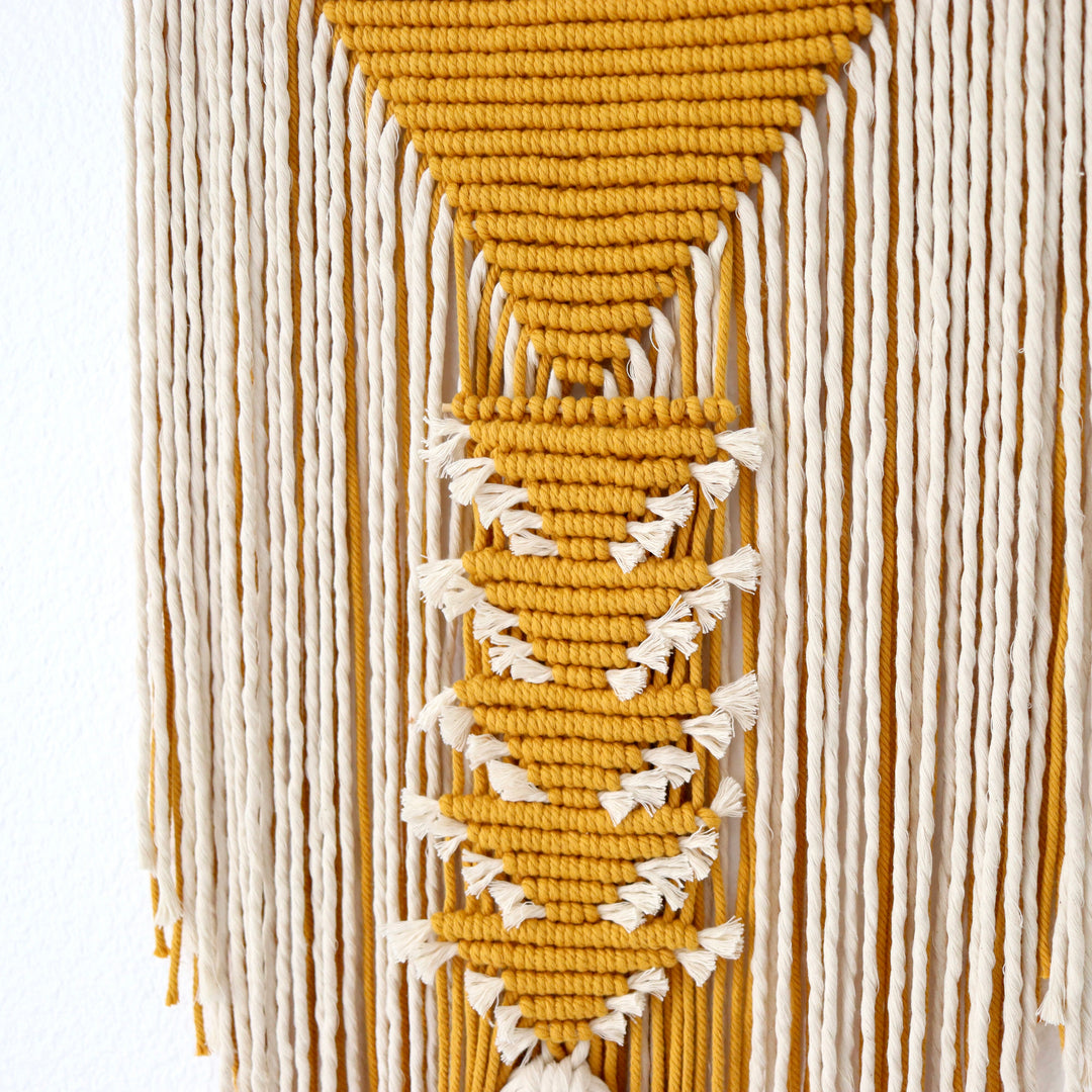 Contemporary Macrame Wall Hanging 'Pyramid' with intricate patterning, blending traditional craft with modern design - Yashi Designs