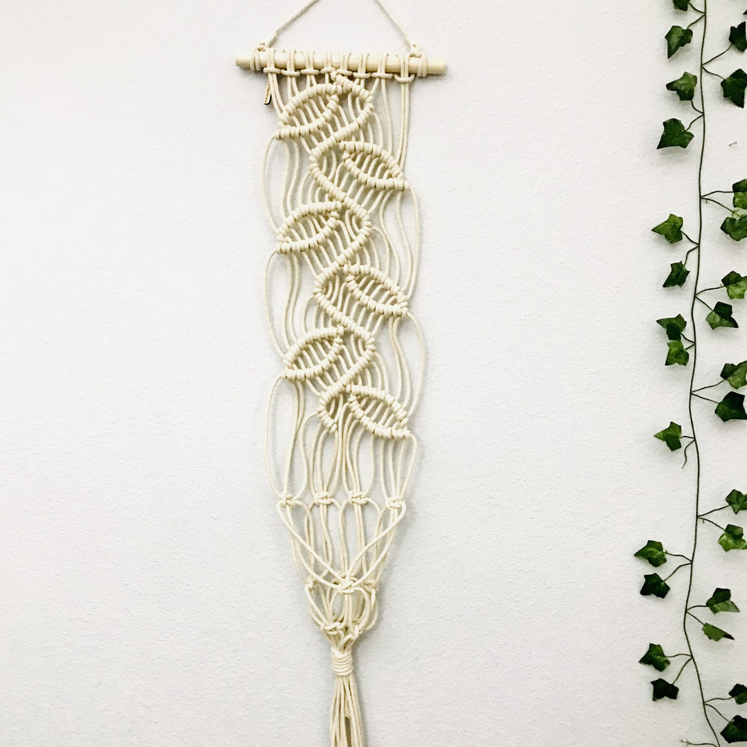 Macrame plant hanger 'The Vines' with a leaf pattern, combining natural inspiration with handcrafted elegance - Yashi Designs