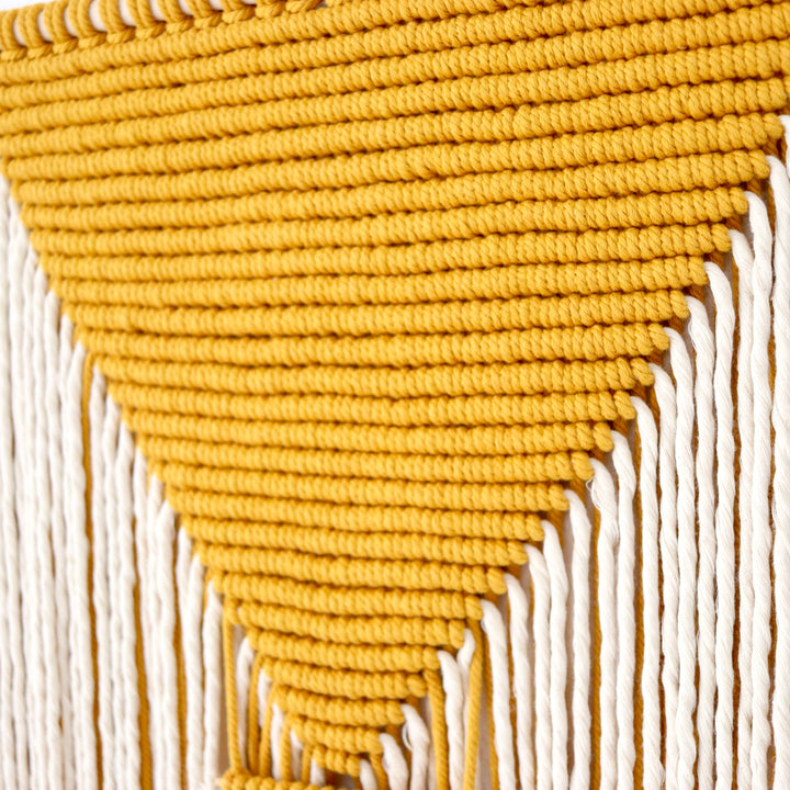 Contemporary Macrame Wall Hanging 'Pyramid' with intricate patterning, blending traditional craft with modern design - Yashi Designs