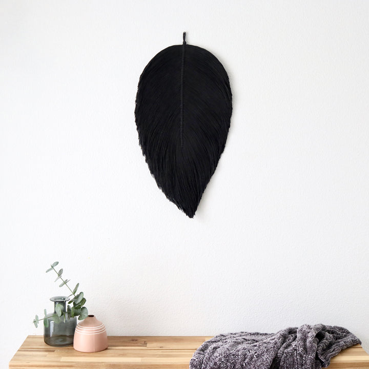 Large fiber art leaf in Charcoal