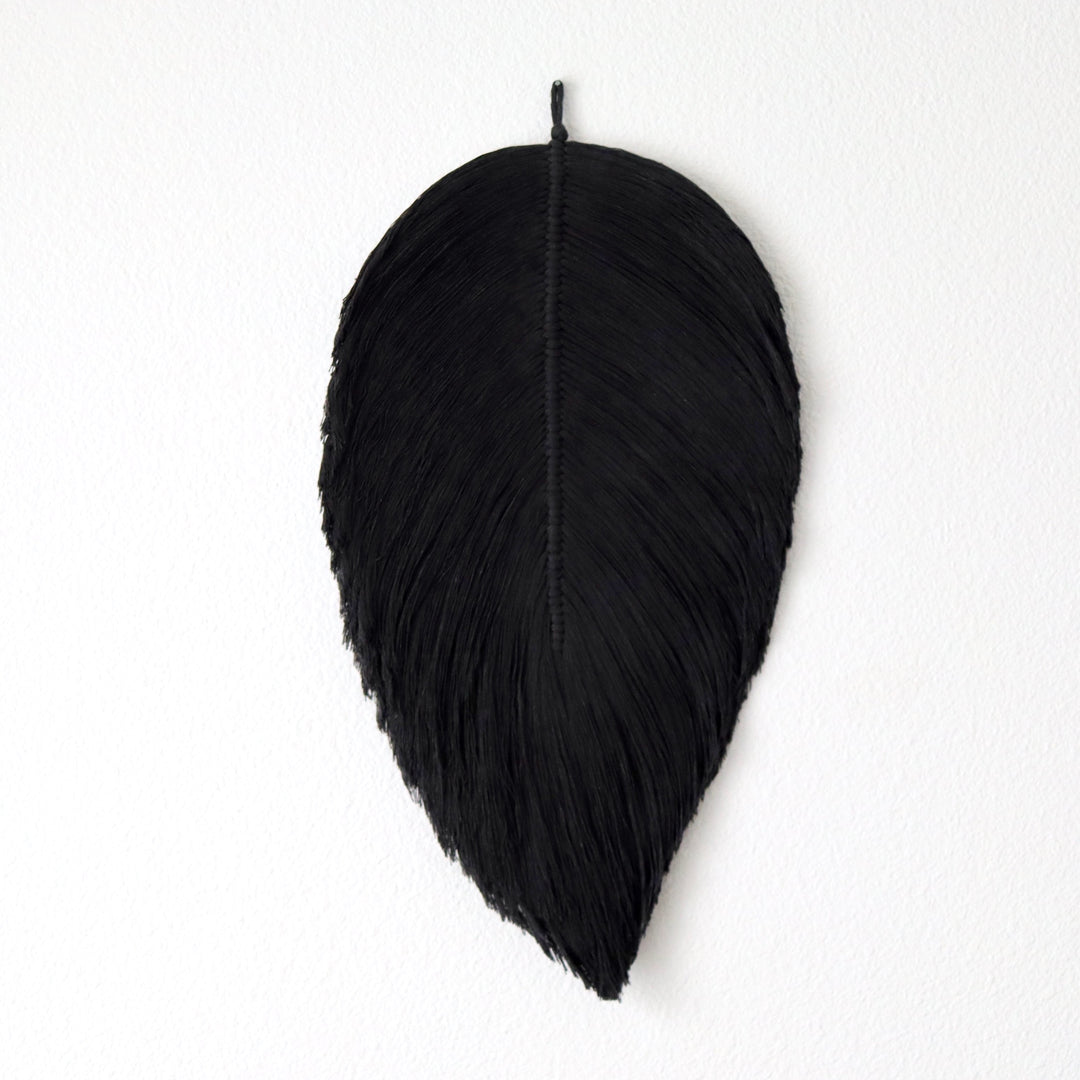 Large fiber art leaf in Charcoal