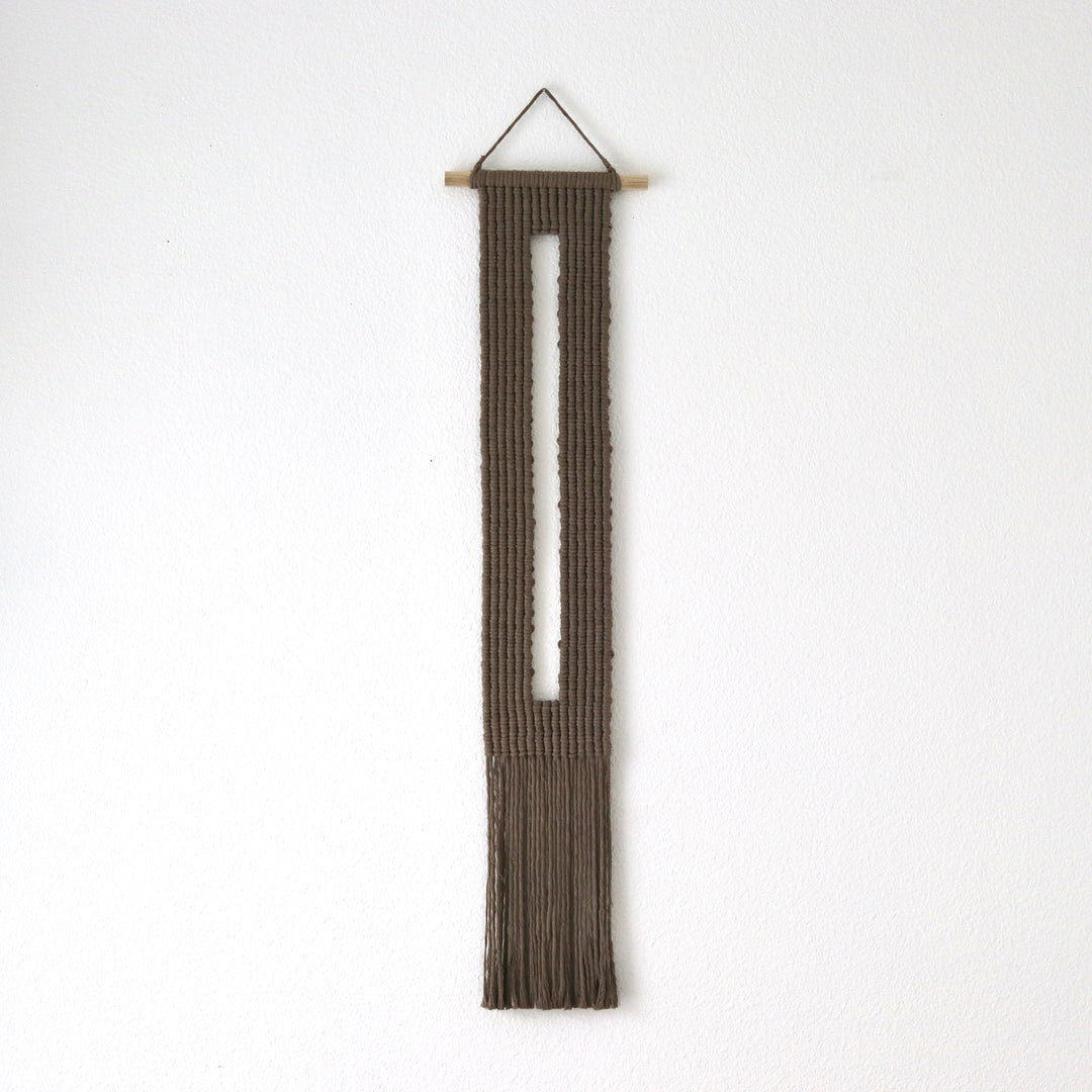 Modern fiber art- Keyhole, Minimalist macrame wall hanging featuring a clean and elegant design with a contemporary look.