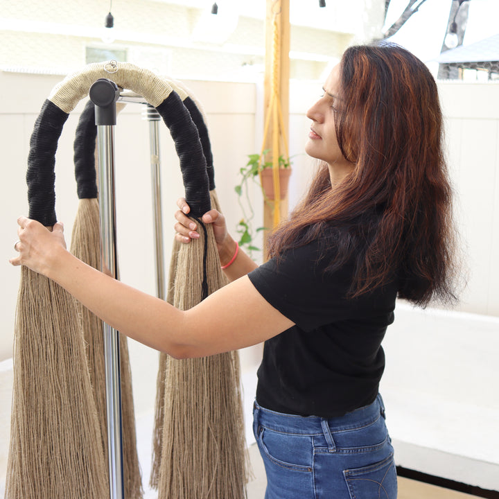 Large-sized jute arch with luxurious black and gold accents, handcrafted for distinctive decor, Jute Arch Decor, Black and Gold Home Accent, Handcrafted Fiber Art, Unique Wall Sculpture, Textured Art Piece, Elegant Home Accessory - Yashi Designs
