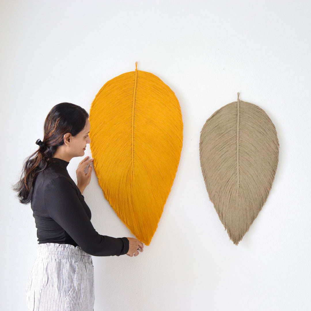 Set of fiber art Mixed Leaf in Mustard & Sand