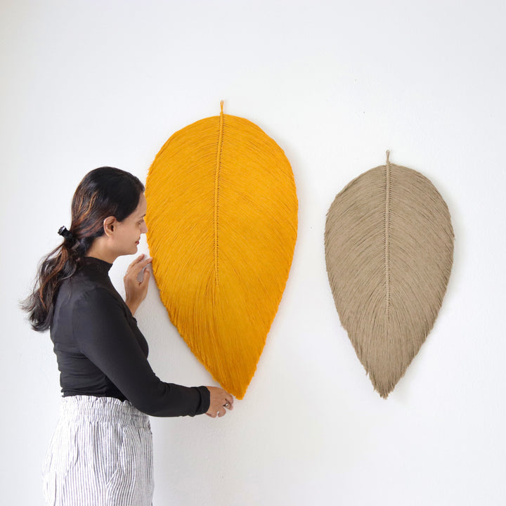 Set of fiber art Mixed Leaf in Mustard & Sand