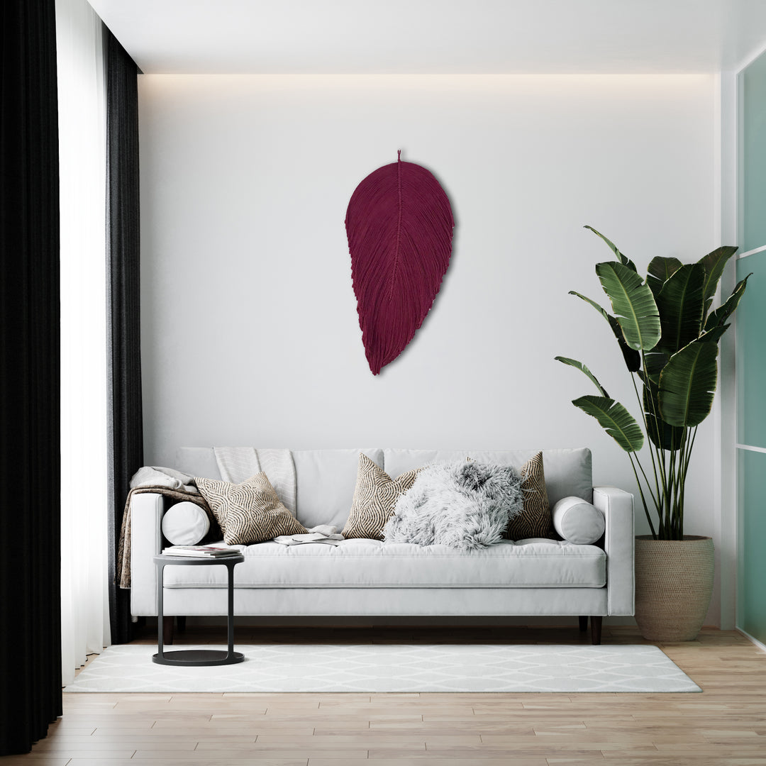 Fiber art leaf in Wine