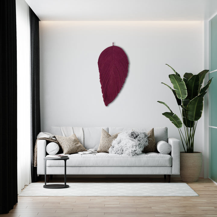 Fiber art leaf in Wine