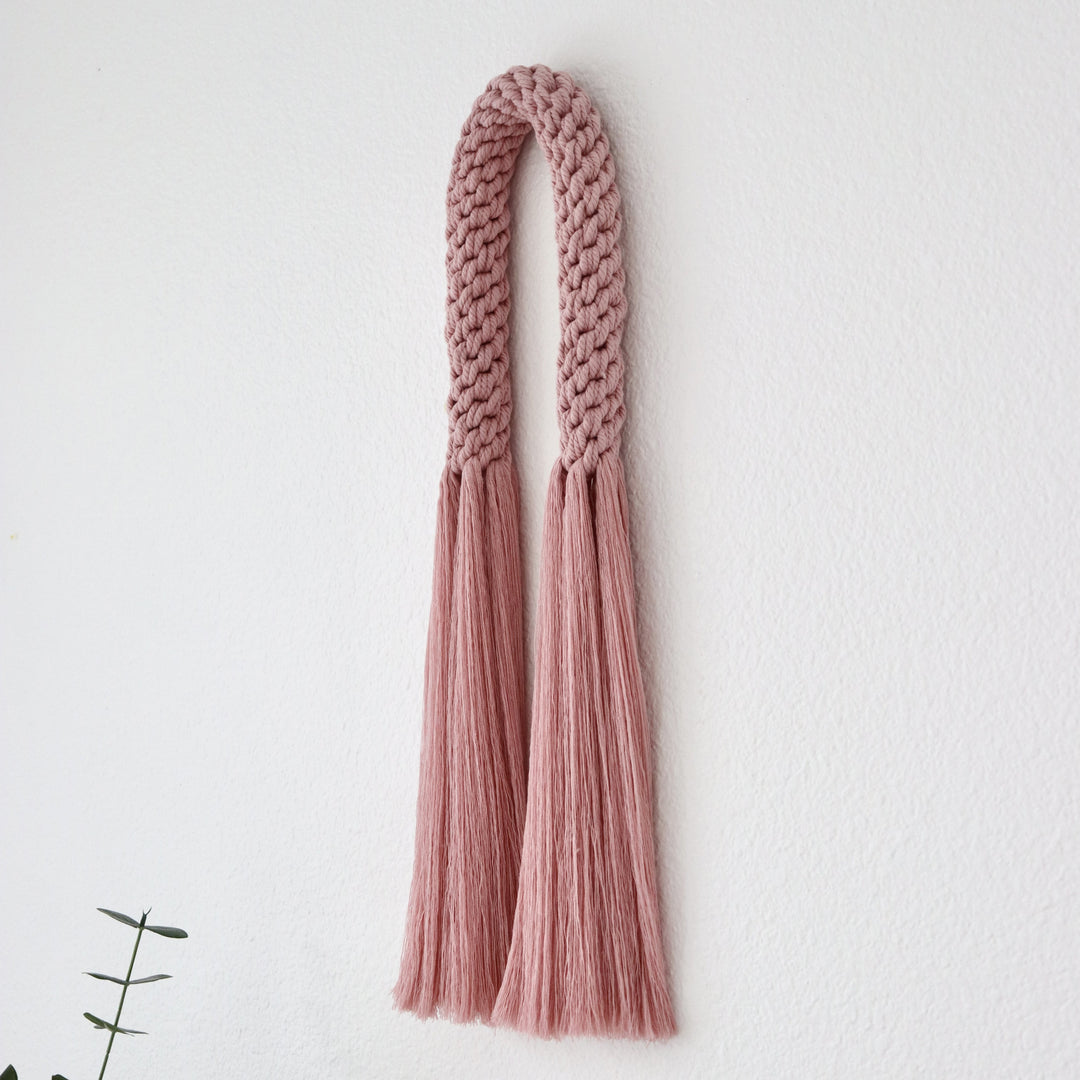 fiber art wall hangings  set of 2 in Dusty Pink and Sunshine, Aarya Set - Sunshine & Dusty Pink showcasing a modern macrame design, modern rope art, Contemporary fiber art - Yashi Designs