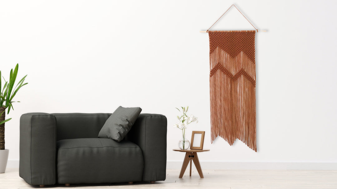 Best Gifts under $300, Macrame wall hanging featuring a mountain design, a bohemian decor piece handcrafted for nature lovers - Yashi Designs