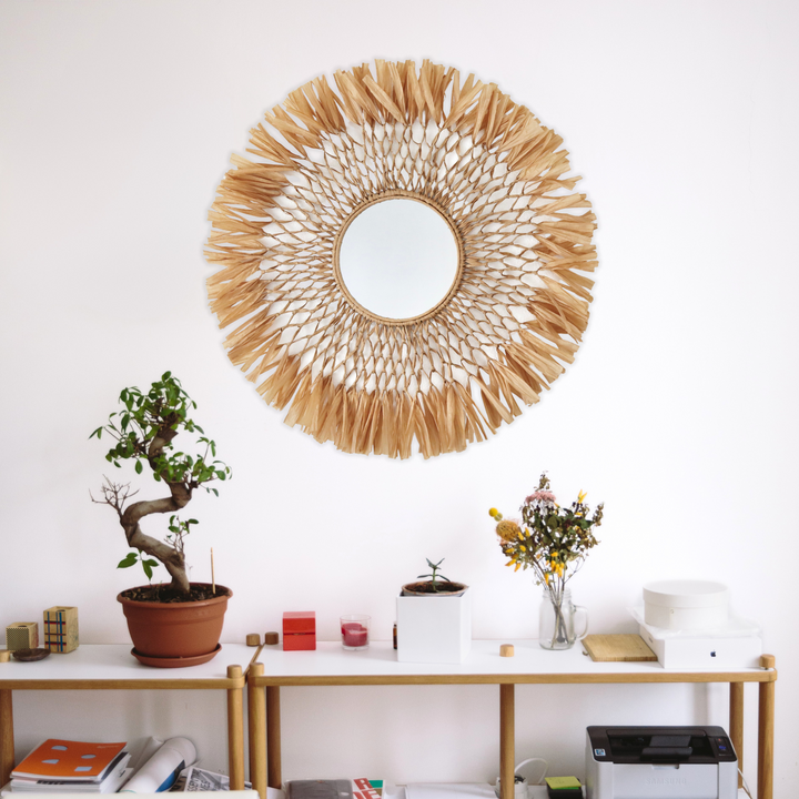 Macrame Raffia Fiber Art Mirror