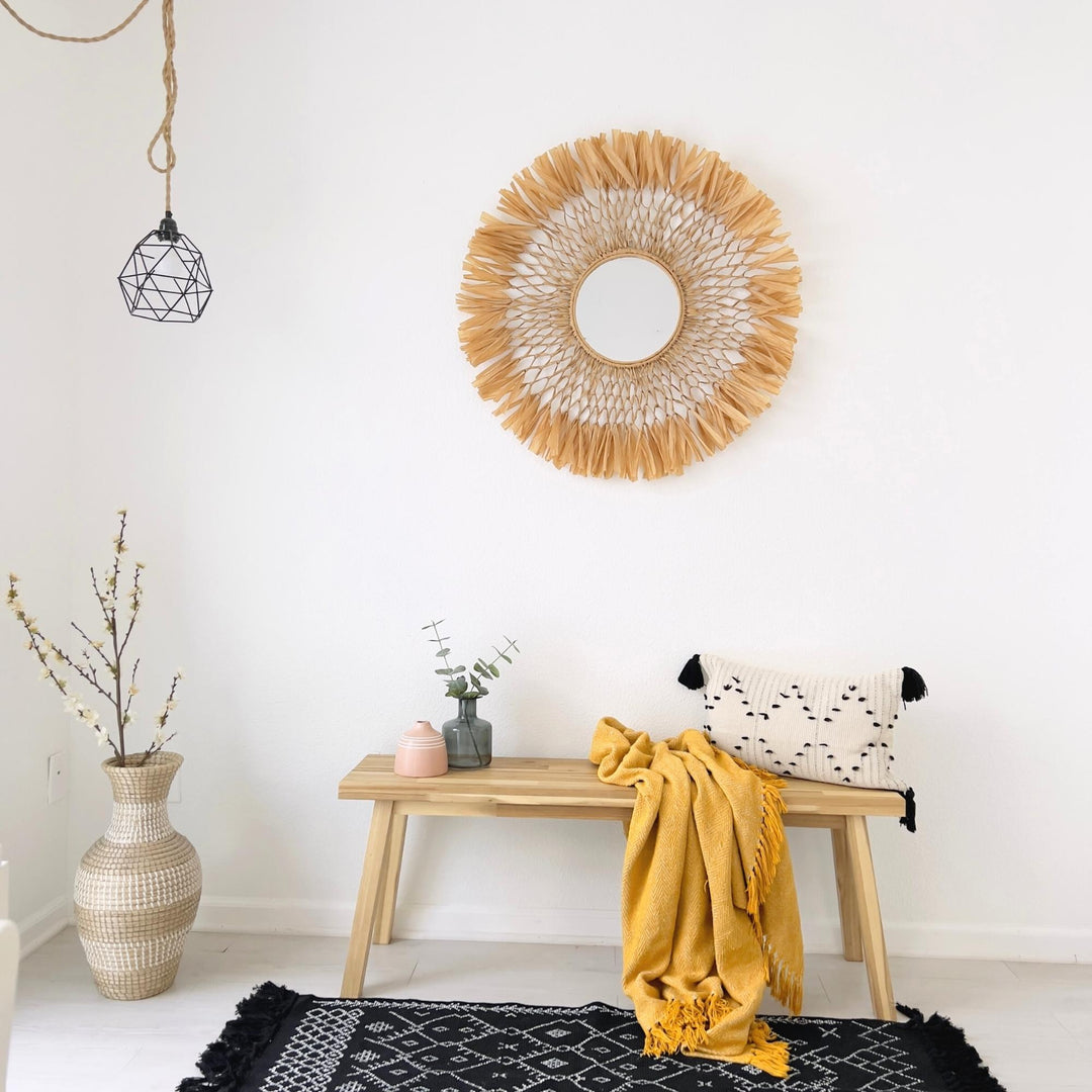 Macrame Raffia Fiber Art Mirror