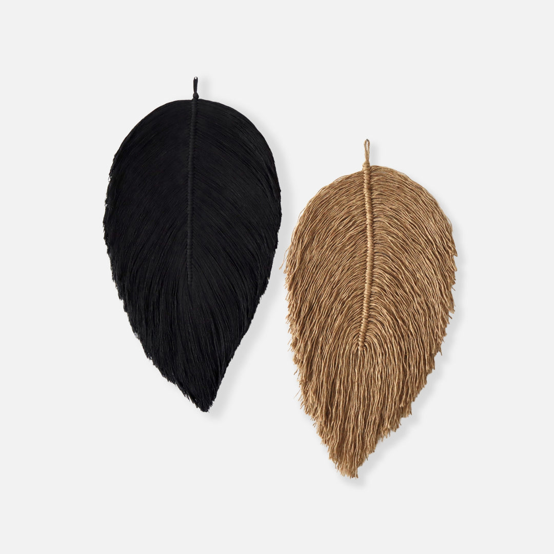 Large set of wall hanging leaf in Jute and charcoal
