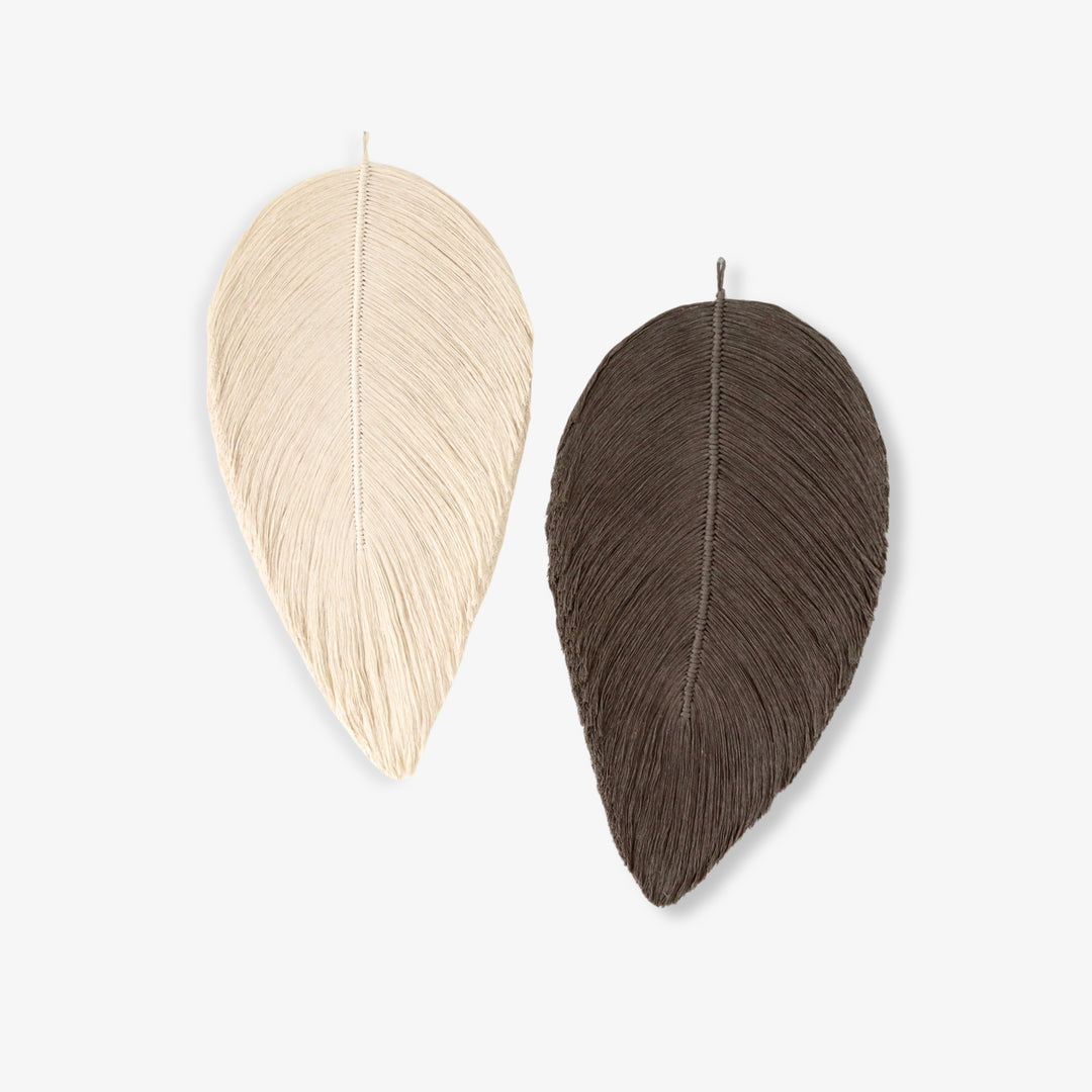 Macrame Leaf Wall Hanging Set in Natural & Taupe