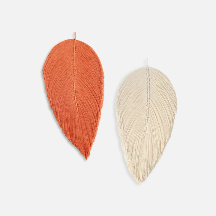 Wall Hanging Leaf set in Coral & Natural