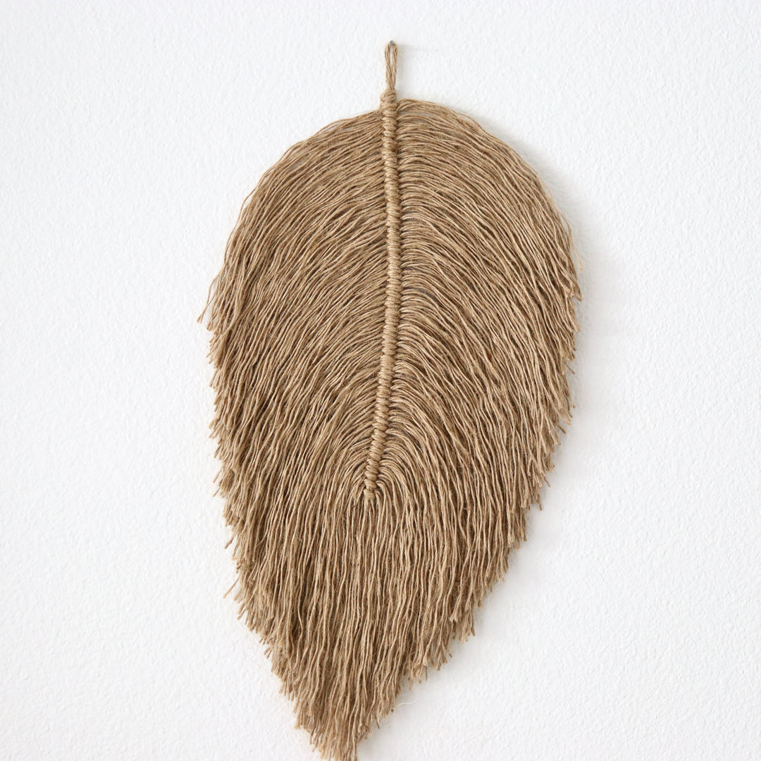 Large set of wall hanging leaf in Jute and charcoal