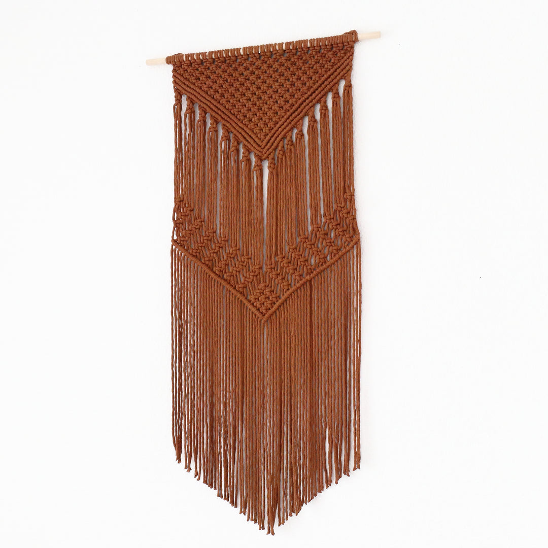 Contemporary fiber wall hanging – in styled room
