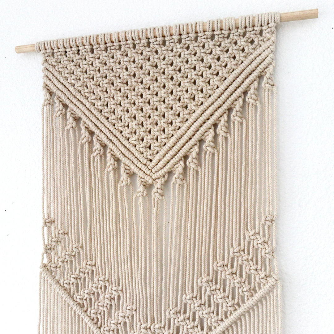 Close-up of knotted wall hanging texture and details