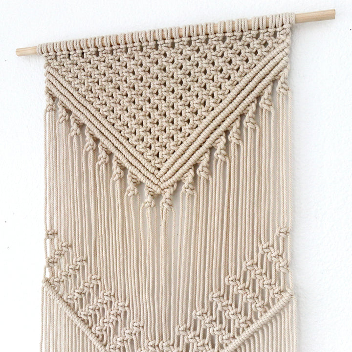Close-up of knotted wall hanging texture and details