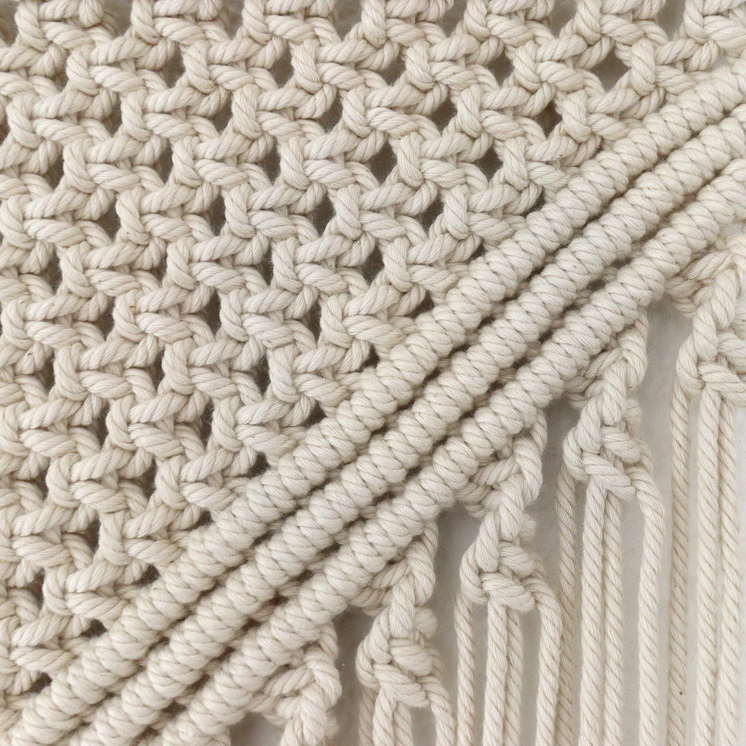 Close-up of macrame wall hanging texture and details
