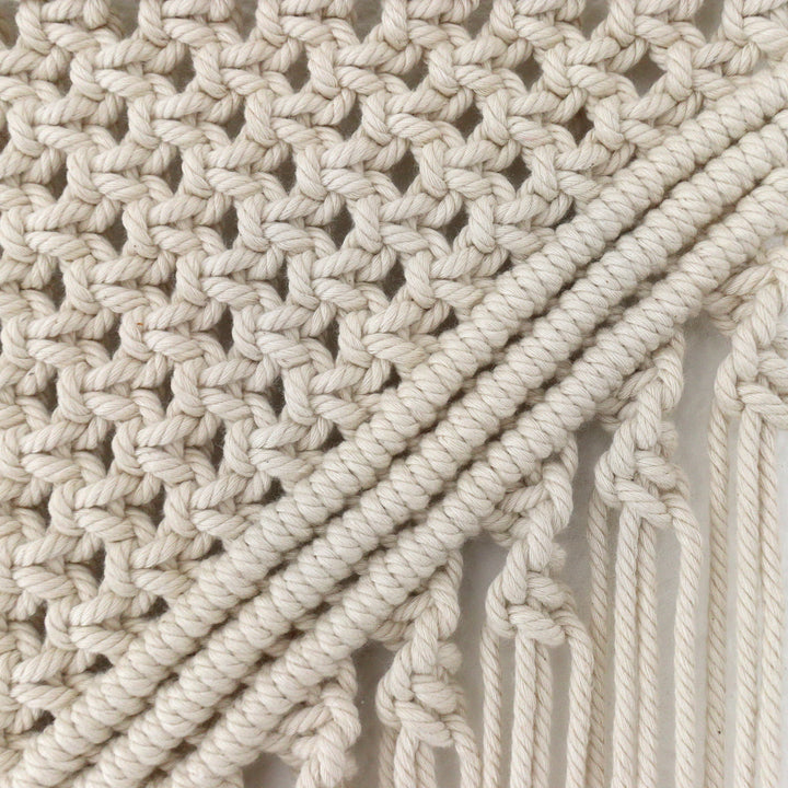 Close-up of macrame wall hanging texture and details