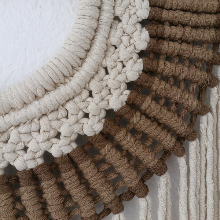 Earthy tone macrame wall hanging handmade fiber décor