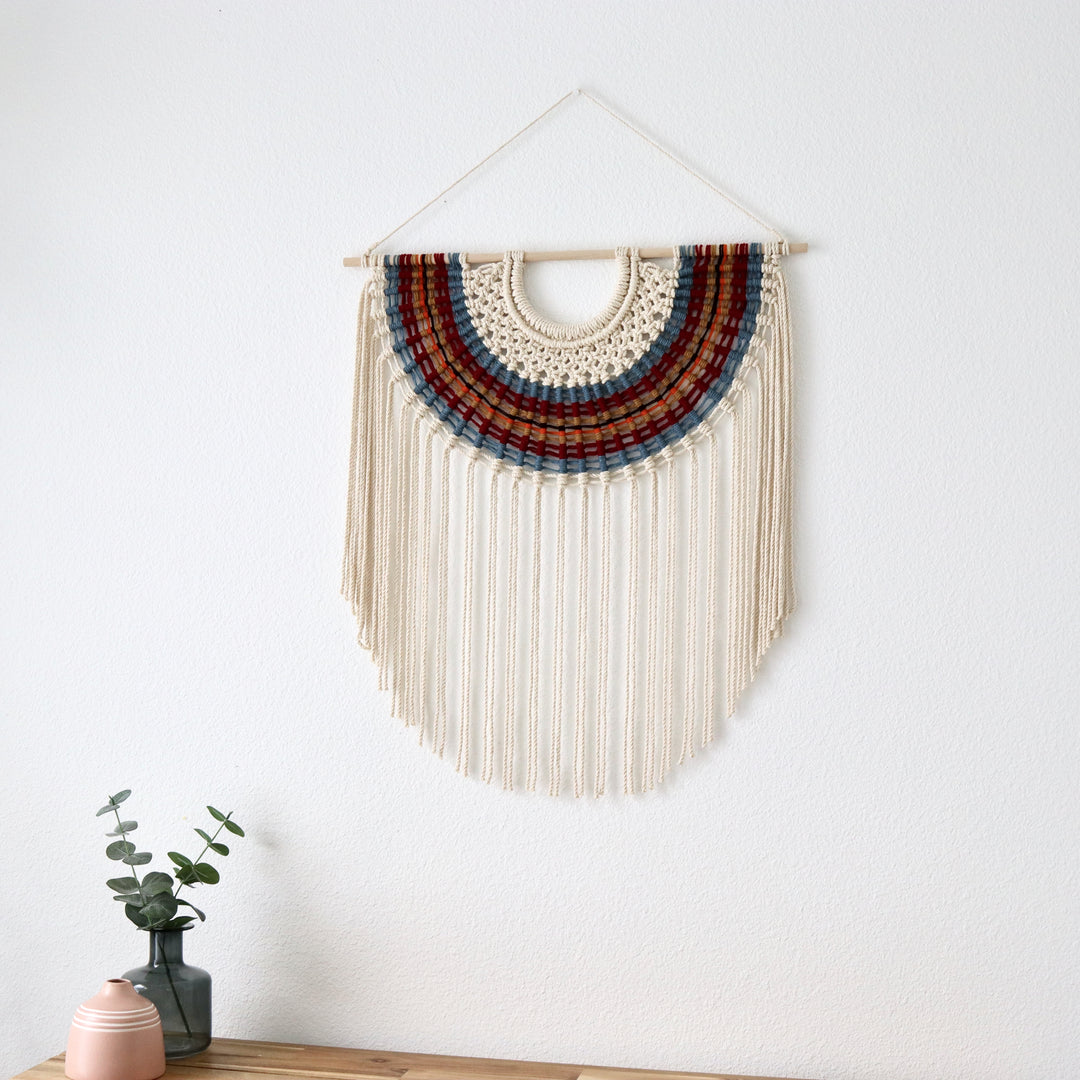 Modern macrame wall hanging in bold color scheme – on sale