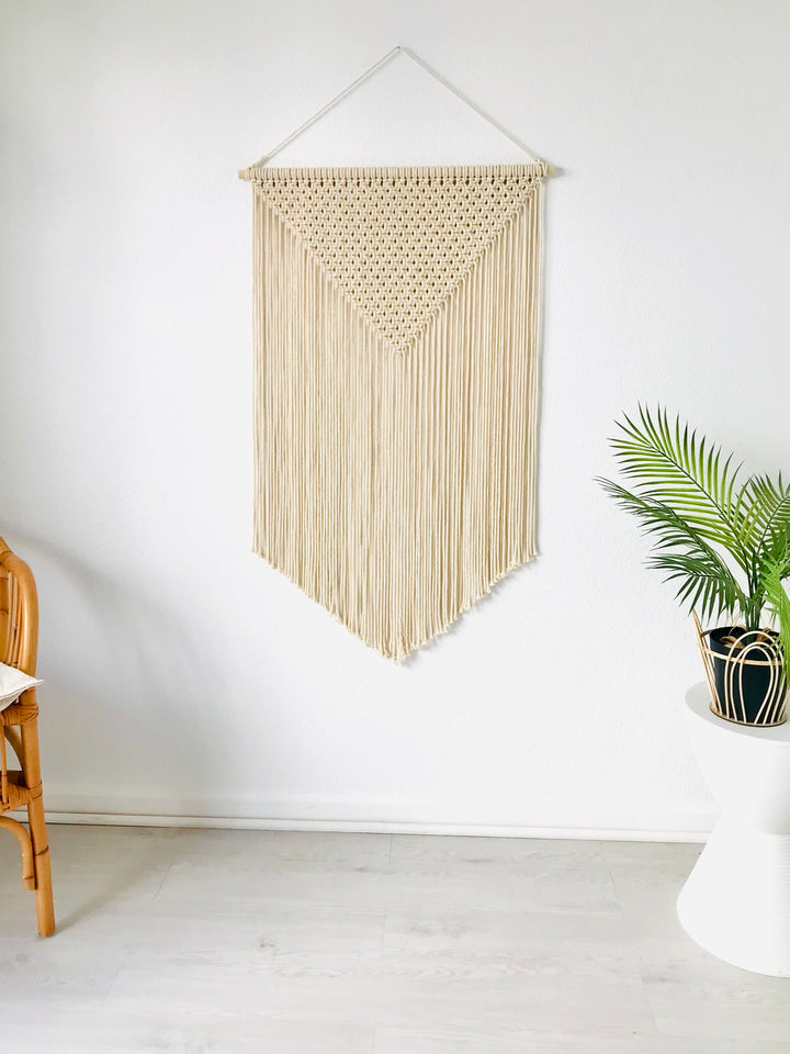Geometric Macrame Wall Hanging - APEX, Handwoven macrame wall hanging in neutral tones with unique and modern style Organic Art, Interior Design Art