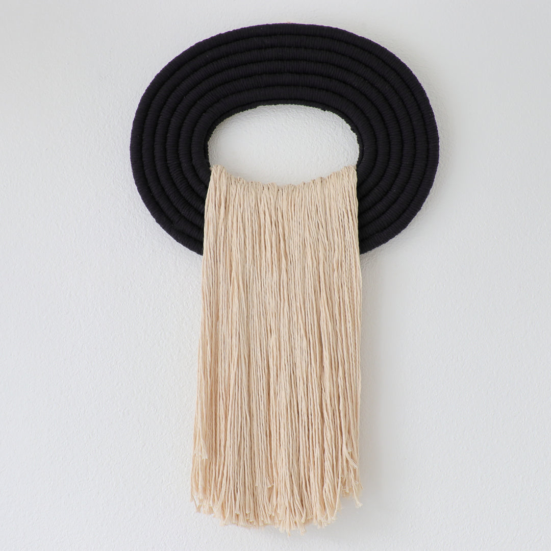 waterfall inspired fiber wall sculpture in black