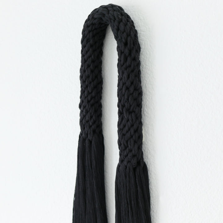 Handwoven Wall hanging, Contemporary fiber art wall hanging Aarya in black, featuring a bold rope knot design - Yashi Designs