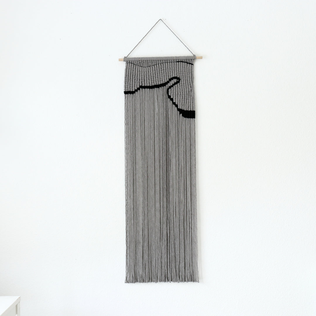 Minimalistic Macrame Wall Hanging, Contemporary gray macrame wall hanging with a nunique and modern black design, creating a modern and artistic statement in any space or interior 